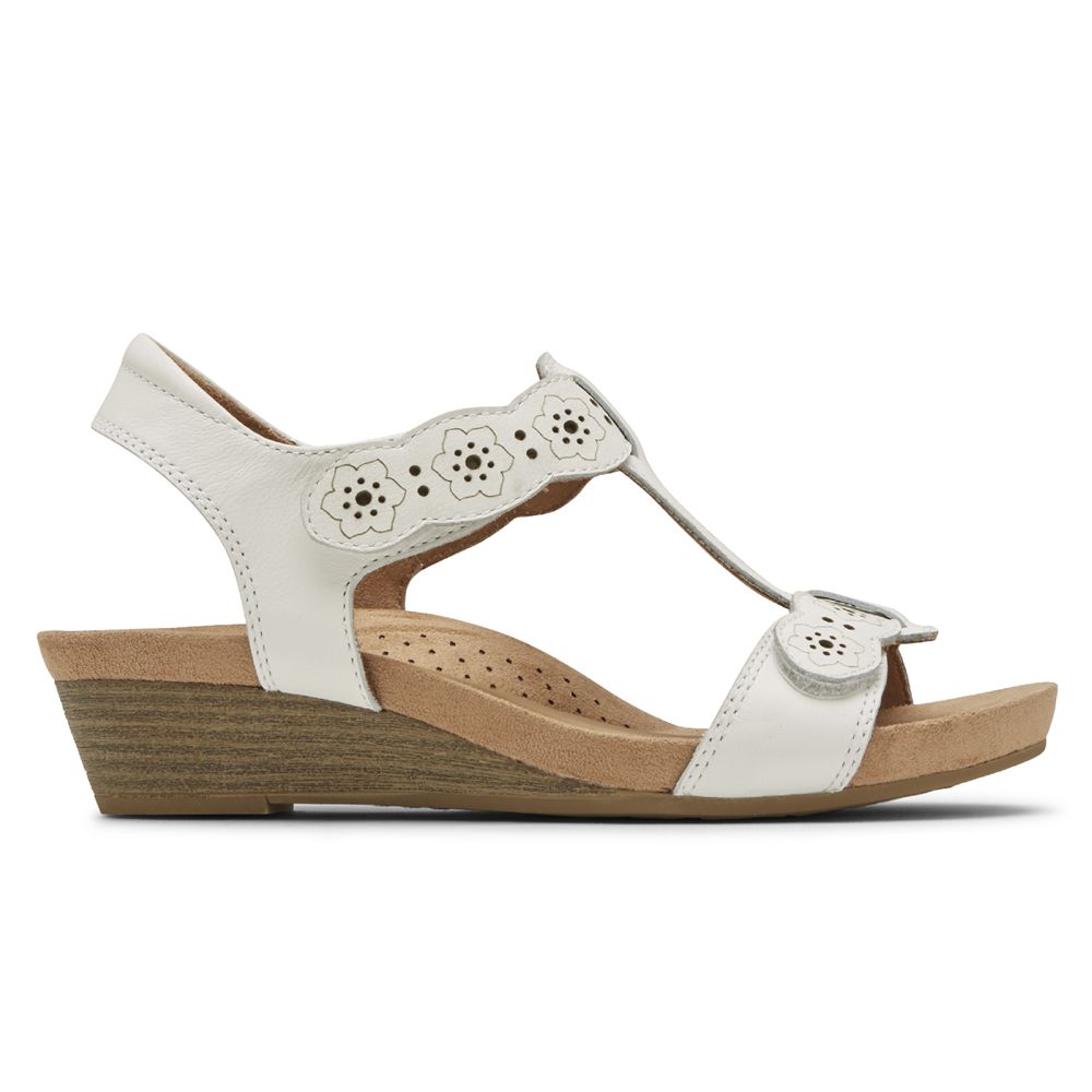 Rockport Cobb Hill Hollywood T-Strap - Womens Wedges Sandals - White - NZ (LZJ-489670)